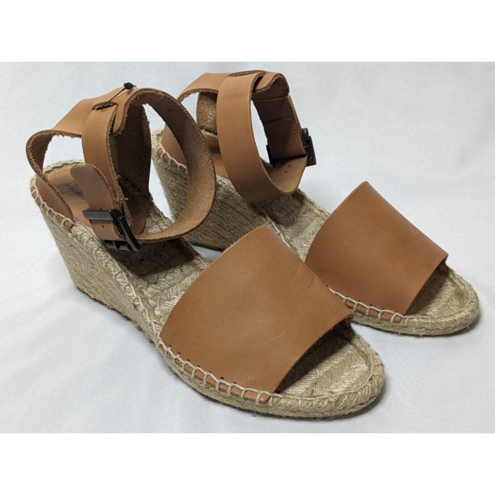 Women's Tan Espadrille Wedge Sandals with Ankle Buckle